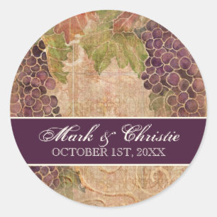 Aged Grape Vineyard Wedding Invitation Classic Round Sticker