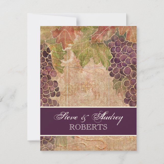 Aged Grape Vineyard Wedding Stationery - flat card (Front)