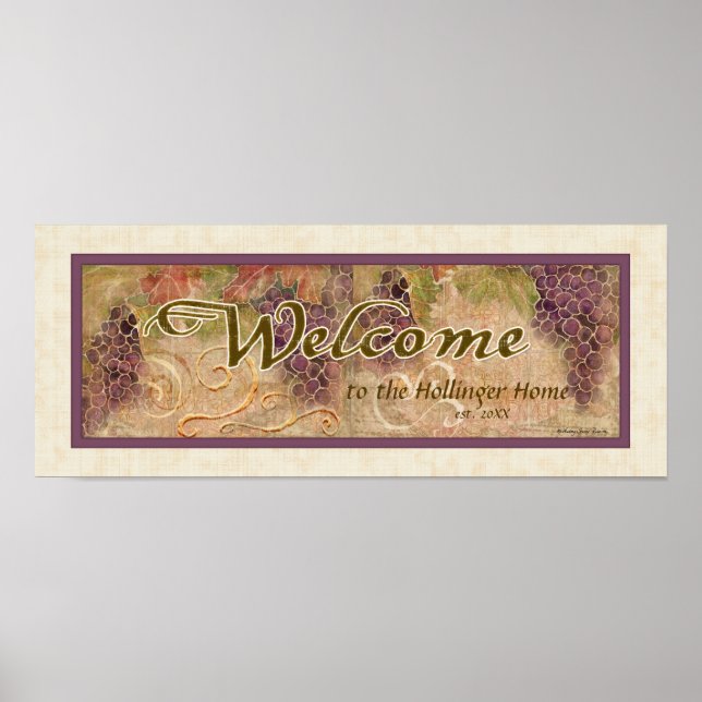Aged Grape Vineyard Welcome Sign, Audrey Jeanne Poster (Front)