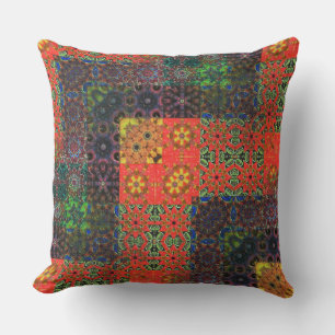 Aged green and coral to brown kaleidoscope mosaic cushion