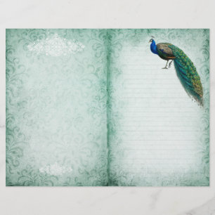 Aged Green Paper Vintage Peacock Journal Page