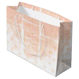 Aged Grunge Pastel Texture Tiny Daisies Flowers. Large Gift Bag