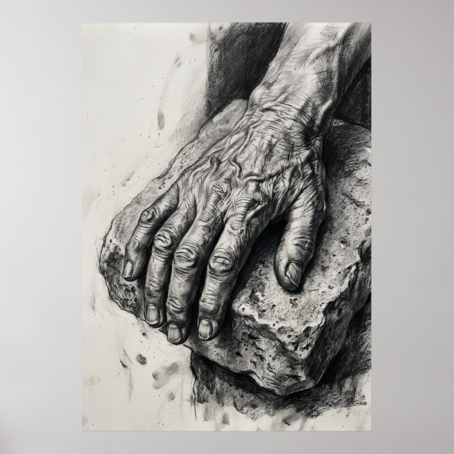 Aged Hands Charcoal Drawing Poster | Life Study Fi (Front)