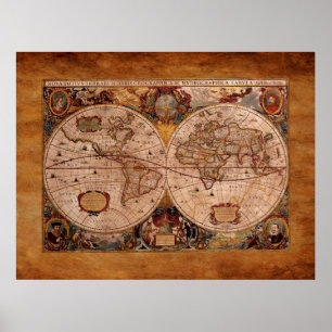 Aged Henricus Hondius' 1630 AD Old World Map Poster