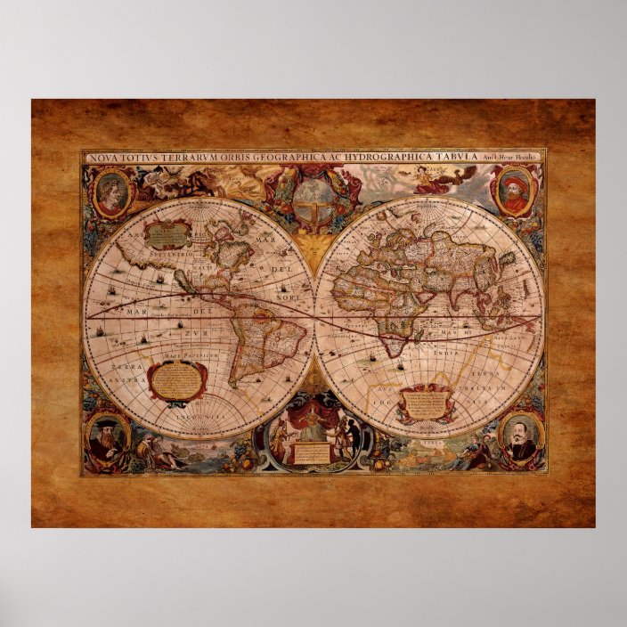 Aged Henricus Hondius' 1630 AD Old World Map Poster | Zazzle