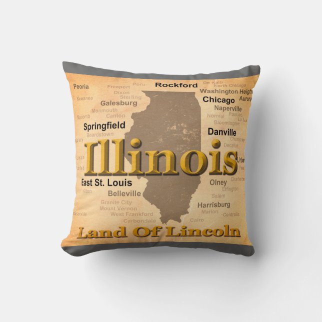 Aged Illinois State Pride Map Silhouette Cushion (Front)