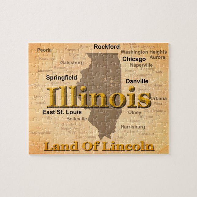 Aged Illinois State Pride Map Silhouette Jigsaw Puzzle (Horizontal)