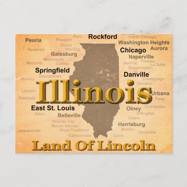 Aged Illinois State Pride Map Silhouette Postcard (Front)