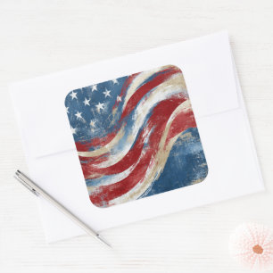 Aged Independence Day Flag Banner Square Sticker