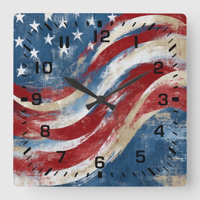 Aged Independence Day Flag Banner Square Wall Clock (Front)