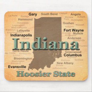 Aged Indiana State Pride Map Silhouette Mouse Mat