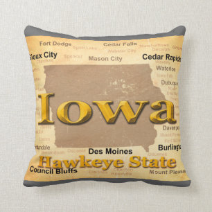Aged Iowa State Pride Map Silhouette Cushion