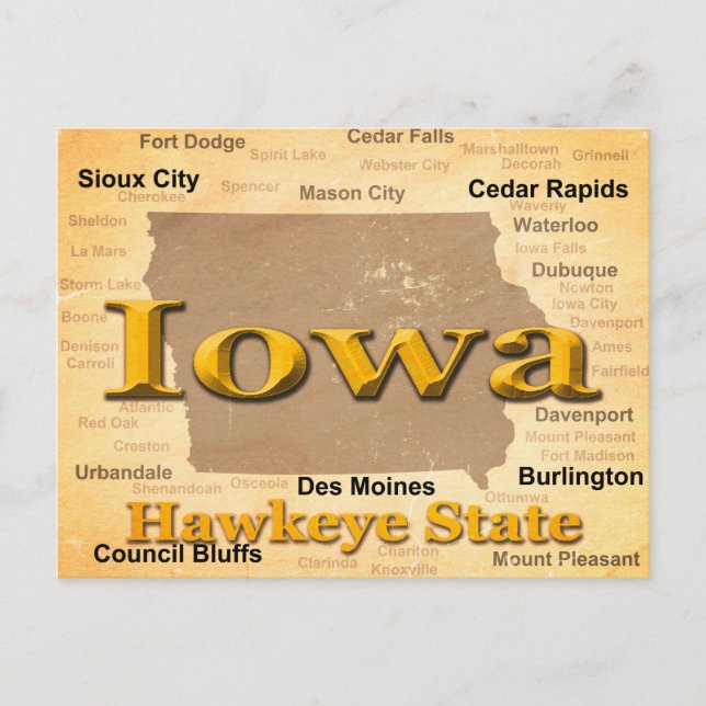 Aged Iowa State Pride Map Silhouette Postcard (Front)