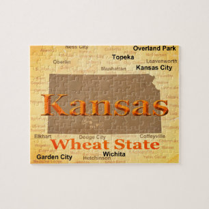 Aged Kansas State Pride Map Silhouette Jigsaw Puzzle