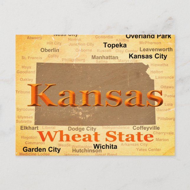 Aged Kansas State Pride Map Silhouette Postcard (Front)