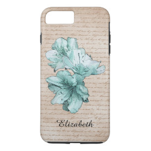Aged Letter Aqua Illustrated Flower Customise Name iPhone 8 Plus/7 Plus Case