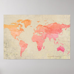 aged look watercolor world map travel poster