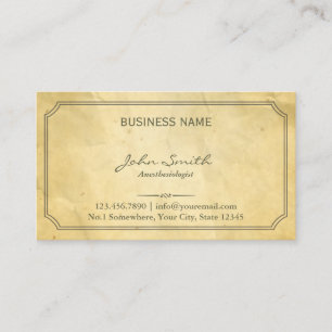 Aged Old Paper Texture Anaesthesiologist Business Card
