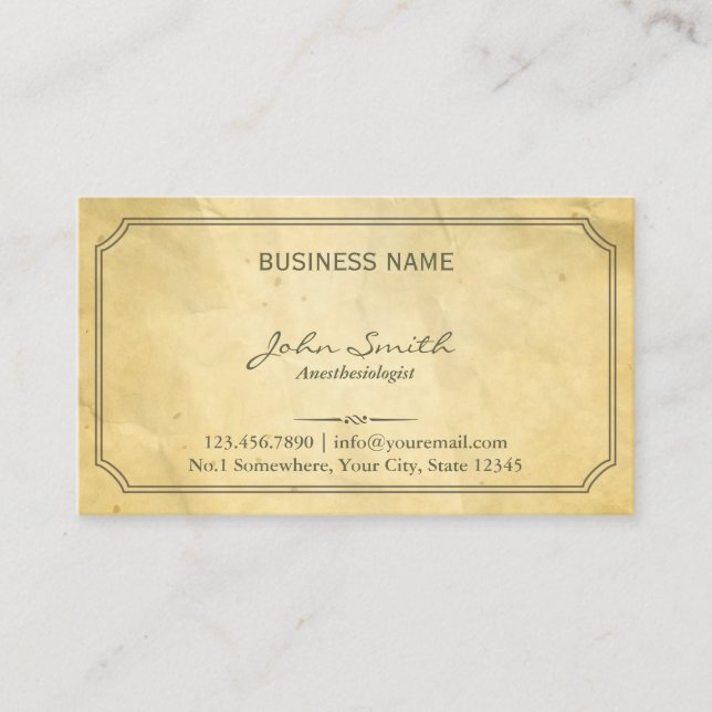 Aged Old Paper Texture Anaesthesiologist Business Card (Front)