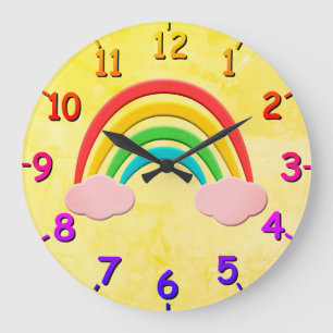 Aged Paper Cut Rainbow And Pink Clouds Large Clock