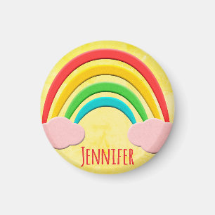 Aged Paper Cut Rainbow And Pink Clouds Magnet