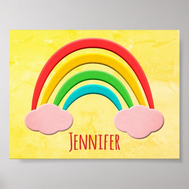 Aged Paper Cut Rainbow And Pink Clouds Poster (Front)
