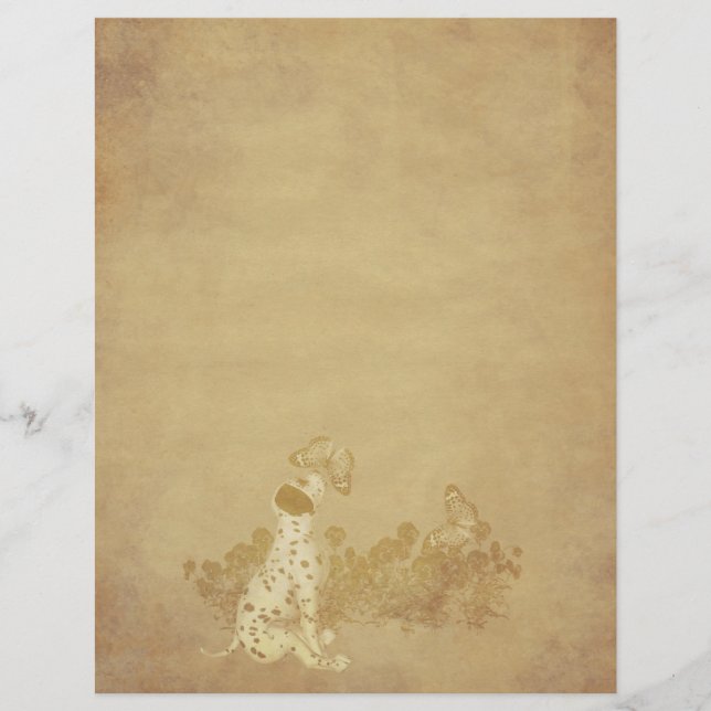 Aged Paper Dalmatian Puppy Butterflies Scrapbook (Front)