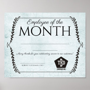 Aged paper employee of the month certificate poster
