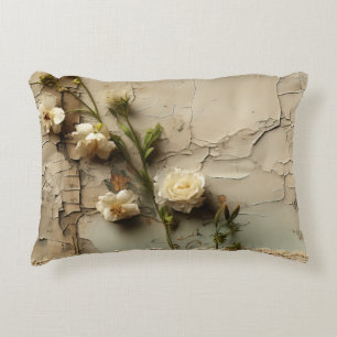 Aged Paper with White Rustic Flower Motif Decorative Cushion
