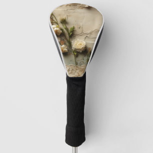 Aged Paper with White Rustic Flower Motif Golf Head Cover