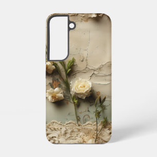 Aged Paper with White Rustic Flower Motif Samsung Galaxy Case