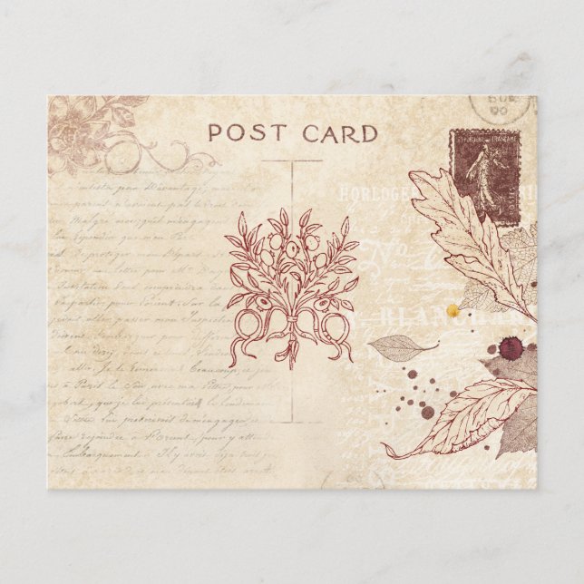 Aged Post Card Vintage Fall Scrapbook Paper (Front)