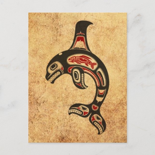 Aged Red and Black Haida Spirit Killer Whale Postcard (Front)