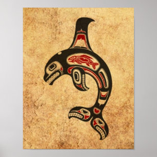 Aged Red and Black Haida Spirit Killer Whale Poster