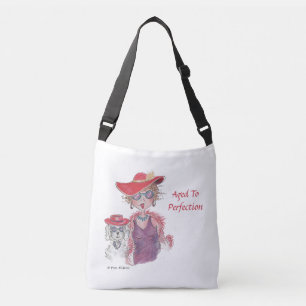 Aged Red Hat Woman and Poodle Crossbody Bag