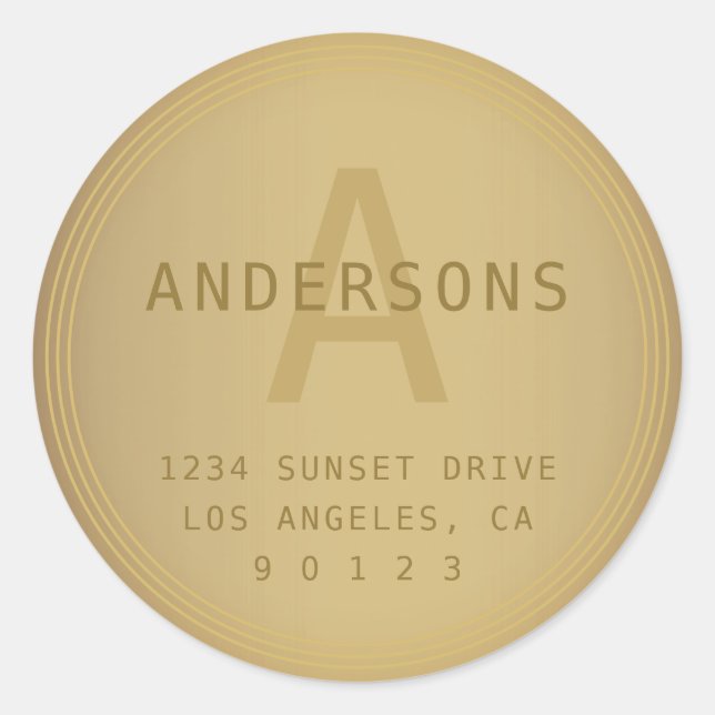 Aged Retro Look Monogram & Address Classic Round Sticker (Front)