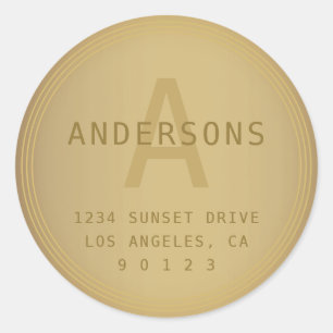 Aged Retro Look Monogram & Address Classic Round Sticker