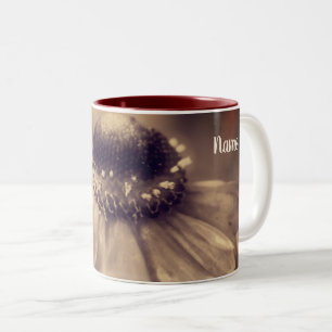 Aged Sepia Zinnia Flower Personalised Two-Tone Coffee Mug