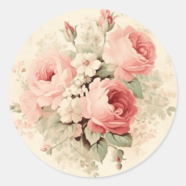Aged Sophistication, Peachy Pink Shabby Chic Classic Round Sticker (Front)