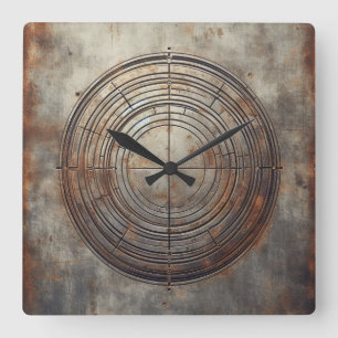 aged steel square wall clock