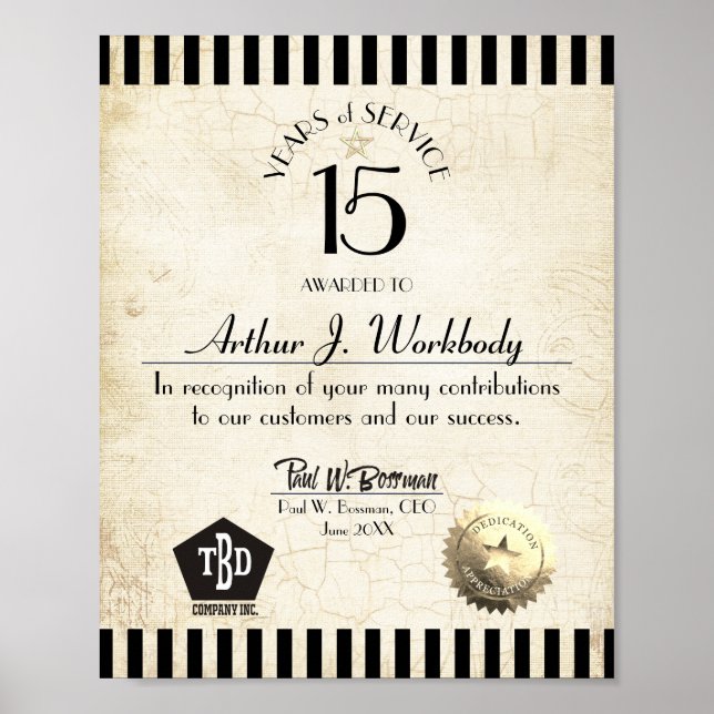 Aged stone gold employee anniversary certificate p poster (Front)