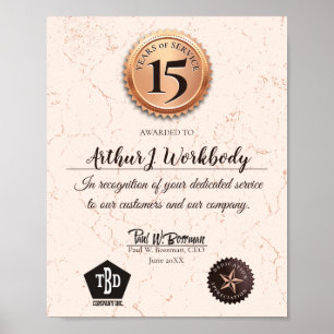 Aged stone gold employee anniversary certificate poster