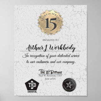 Aged stone gold employee anniversary certificate poster