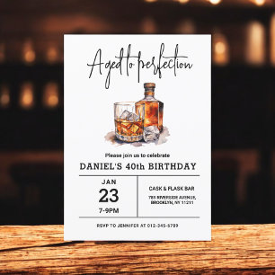 Aged to Perfection 40th Whiskey Birthday Party Invitation
