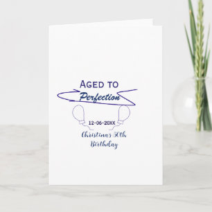 aged to perfection 50th birthday blue balloon bold card