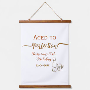 aged to perfection 50th birthday name brown wine hanging tapestry