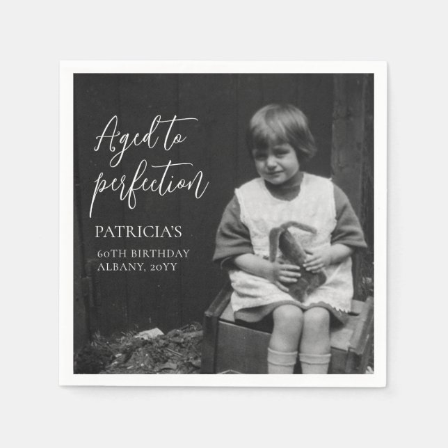 Aged to Perfection 60th Birthday Party Full Photo Napkin (Front)