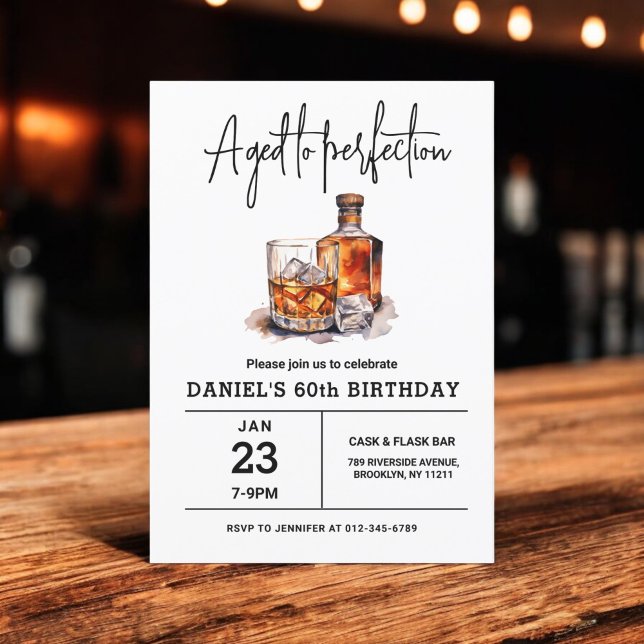 Aged to Perfection 60th Whiskey Birthday Party Invitation (Creator Uploaded)