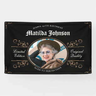 Aged to Perfection 90th Birthday Black Gold Classy Banner