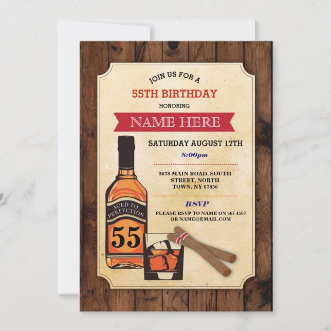 Aged to Perfection Birthday Whisky Cigar Invite (Front)